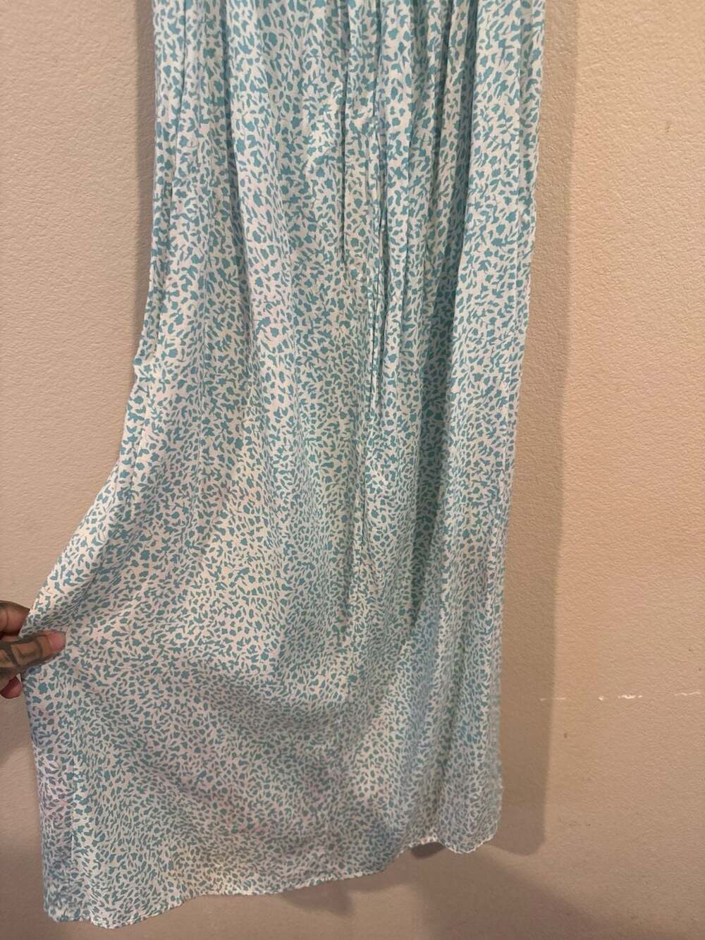 Pull & Bear Sz.S Halter Maxi Dress Floral AOP Turquoise/White - Picture 5 of 12